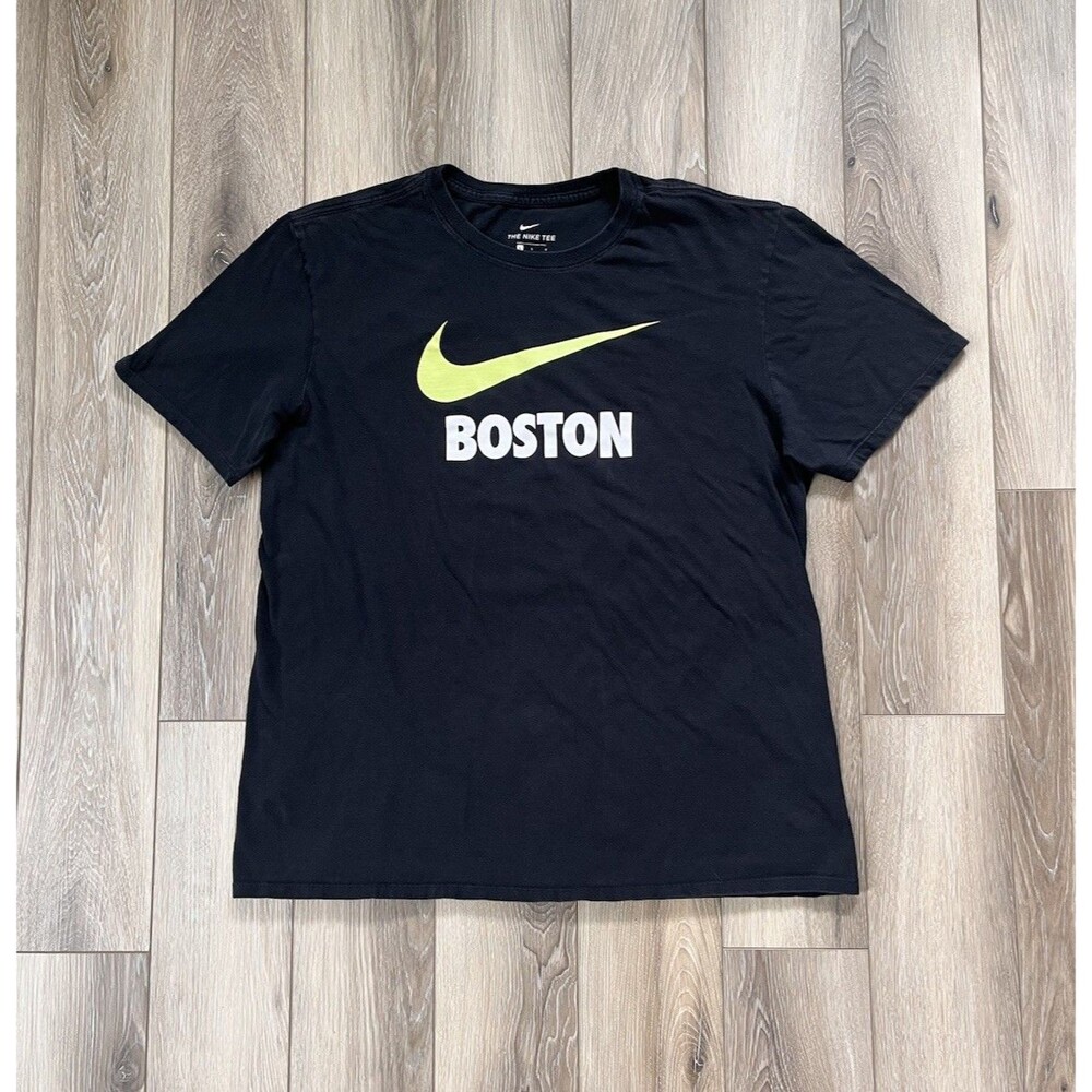 Nike Boston Shirt Mens Sz L Black Athletic Cut Short Sleeve Tee 100% Cotton